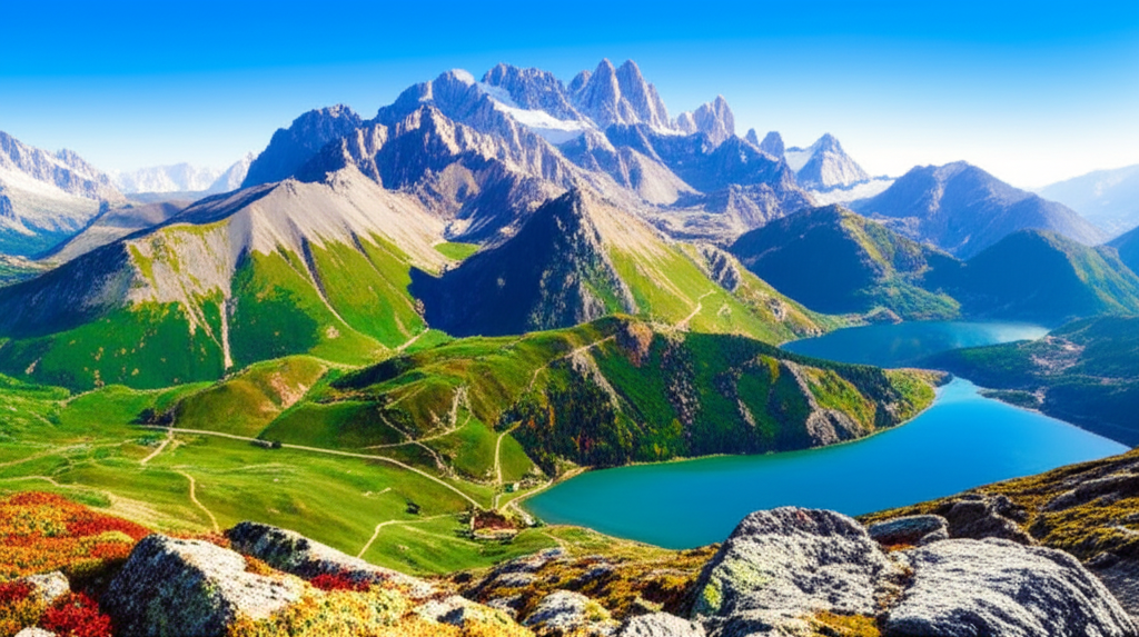 Paisaje montañoso cristalino después de aplicar super resolución y mejora de calidad